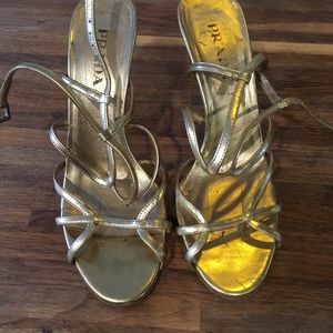 Prada gold strapy heels